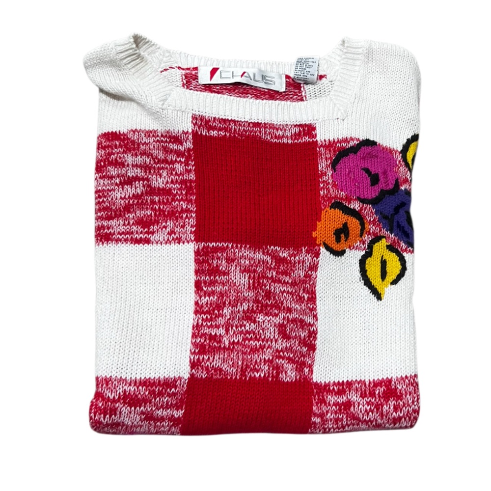 Vintage Colorblock Floral Sweater Tunic Oversized Knit Artwear Cottagecore Boho - Picture 5 of 11